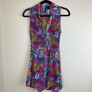 Floral paisley pink tunic top collar button down gauzy relax dress small